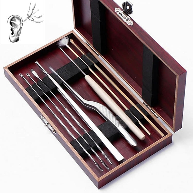 Set di strumenti per raccogliere le orecchie in scatola di legno 8 in 1 Set di strumenti per raccogliere le orecchie in scatola di legno 8 in 1
